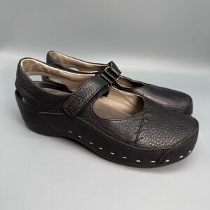 Wolky Fantastic Fitting Strapy Clog Shoes Women's 9 Black Leather Hook & Loop